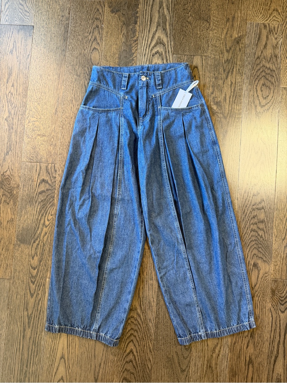 Torn by Ronny Kobo Blue Pleated Wide-Leg Jeans